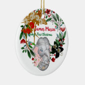 Babys 1st Kerstmis Botanische Groene Weer Floral Keramisch Ornament (Rechts)