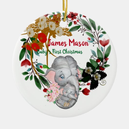 Babys 1st Kerstmis Botanische Groene Weer Floral Keramisch Ornament (Voorkant)