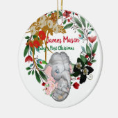 Babys 1st Kerstmis Botanische Groene Weer Floral Keramisch Ornament (Links)