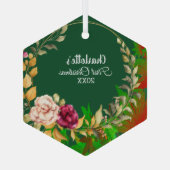 Babys 1st Kerstmis Waterverf Floral Wreatgreen Glas Ornament (Achterkant)