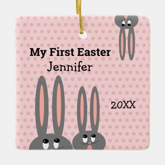 Babys 1st Pasgeborene roze gepersonaliseerd Keramisch Ornament (Voorkant)