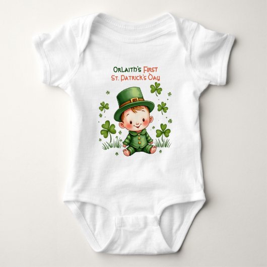 Baby's 1st St. Patrick's Day, Leprechaun in Train Romper (Voorkant)