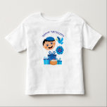 👶 🍩 baby's 1ste Hanukkah - met duif Kinder Shirts<br><div class="desc">Baby's 1ste Hanukkah. Geweldige design met cadeaus,  donut (Sufganiyah),  Ster van David en vrolijke baby met Yarmulke. Ik wens je gelukkig Hanukkah!</div>