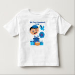 👶 🍩 baby's 1ste Hanukkah - met gelukkige Joodse Kinder Shirts<br><div class="desc">Baby's 1ste Hanukkah. Geweldige design met cadeaus, donut (Sufganiyah), Ster van David en vrolijke baby met Yarmulke. Ik wens je gelukkig Hanukkah!</div>