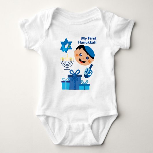 👶 🍩 baby's 1ste Hanukkah - met happy Dreidel Romper (Voorkant)