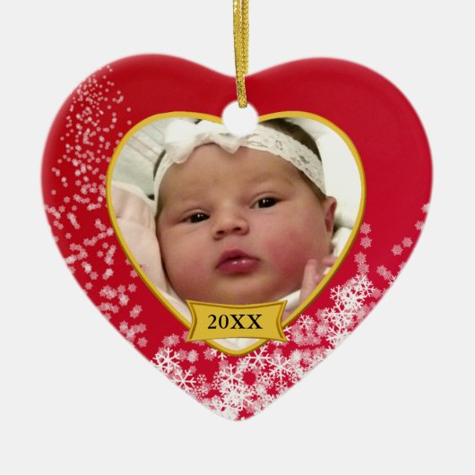 Baby's 2 Sided Foto Keepomwille Snowy Red Keramisch Ornament (Voorkant)