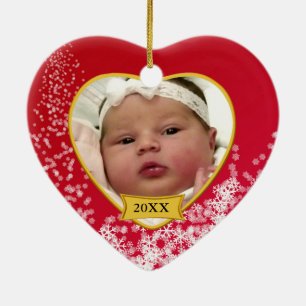 Baby's 2 Sided Foto Keepomwille Snowy Red Keramisch Ornament