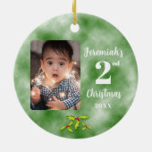 Baby's 2e kerst één foto rond groen keramisch ornament (Achterkant)