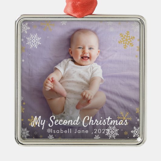 Baby's 2e kerstfeest Rode Sneeuwvlok Ornament (Voorkant)