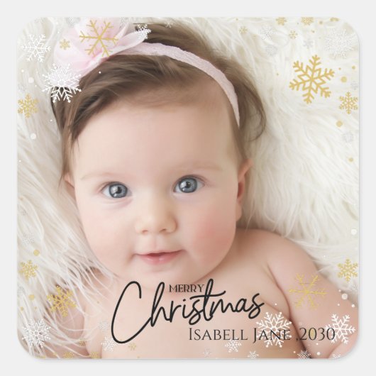 Baby's 2e kerstfeest Rode Sneeuwvlok  Vierkante Sticker (Voorkant)