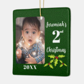 Baby's 2e Kerstmis Groene Faux Stof Keepsake Keramisch Ornament (Links)