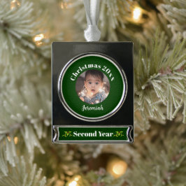 Baby's 2e Kerstmis Groene Faux Stof Keepsake Verzilverd Banner Ornament