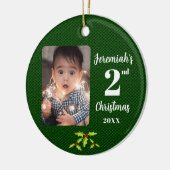Baby's 2e Kerstmis Groene Faux Stof Rond Keramisch Ornament (Links)