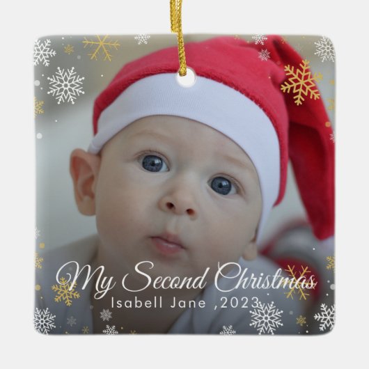 Baby's 2e Kerstmis Rode Sneeuwvlok Ornament (Voorkant)