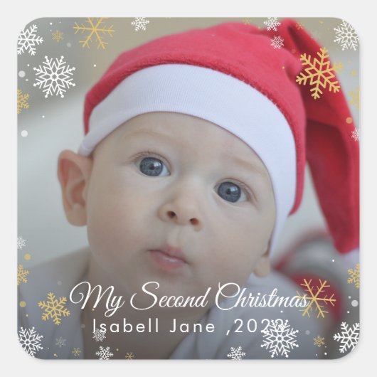Baby's 2e Kerstmis Rode Sneeuwvlok Ornament Vierkante Sticker (Voorkant)