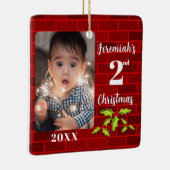 Baby's 2e Kerstmis Rode Steen Keepsake Keramisch Ornament (Rechts)