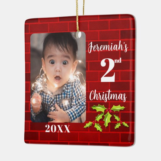 Baby's 2e Kerstmis Rode Steen Keepsake Keramisch Ornament (Links)