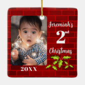 Baby's 2e Kerstmis Rode Steen Keepsake Keramisch Ornament (Achterkant)