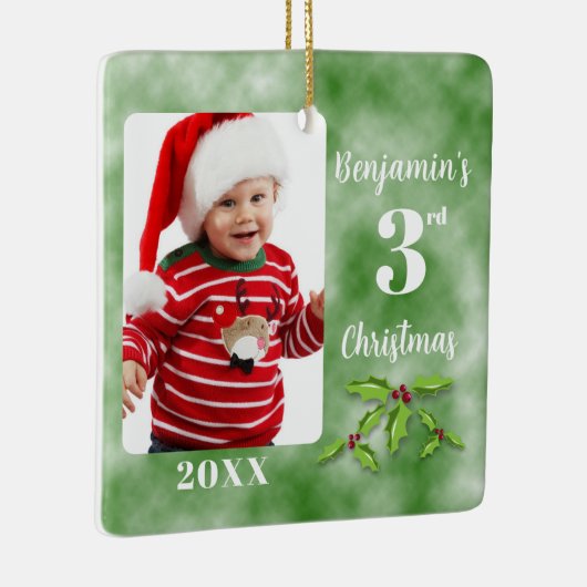 Baby's 3e Kerstmis Een Fotoplein Keramisch Ornament (Rechts)