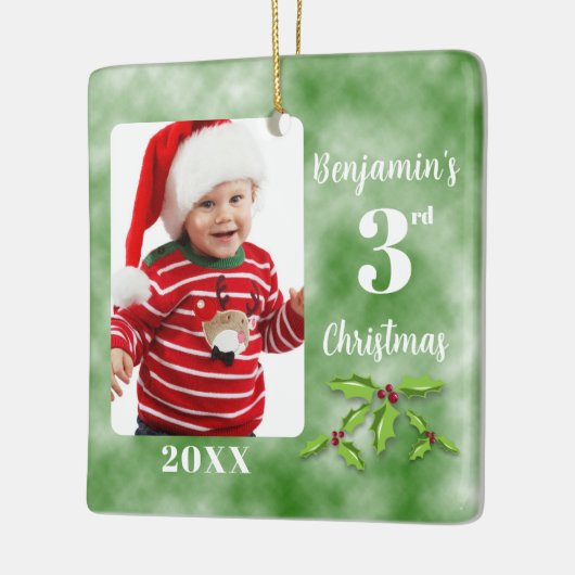 Baby's 3e Kerstmis Een Fotoplein Keramisch Ornament (Links)