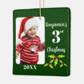 Baby's 3e Kerstmis Groene Faux Stof Keepsake Keramisch Ornament (Links)