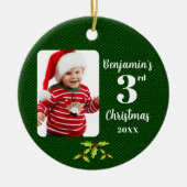 Baby's 3e Kerstmis Groene Faux Stof Rond Keramisch Ornament (Voorkant)