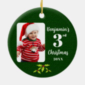 Baby's 3e Kerstmis Groene Faux Stof Rond Keramisch Ornament (Achterkant)
