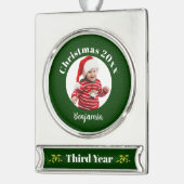 Baby's 3e kerstmis groene namaak stof aandenken verzilverd banner ornament (Links)