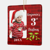 Baby's 3e Kerstmis Rode Steen Keepsake Keramisch Ornament (Links)