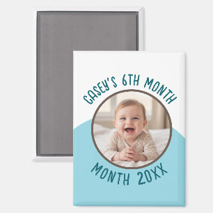 Baby's 6e maand aangepaste foto met naam en jaar magneet