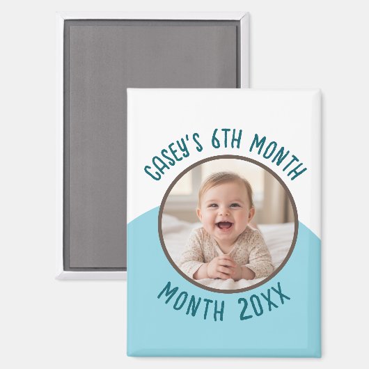 Baby's 6e maand aangepaste foto met naam en jaar  magneet (Voorkant / Achterkant)