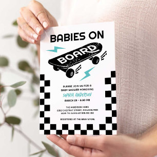 Baby's aan boord van Skateboard Twins Baby shower Kaart
