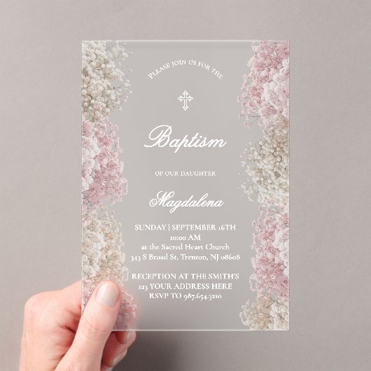 Baby's adem bloemen | babymeisje Doop Acryl Uitnodigingen (Insitu (Draagbaar))