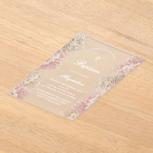 Baby's adem bloemen | babymeisje Doop Acryl Uitnodigingen (Laagn)