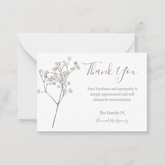 Baby's adem bloemensympathie dank u kaart notitiekaartje (Voorkant)