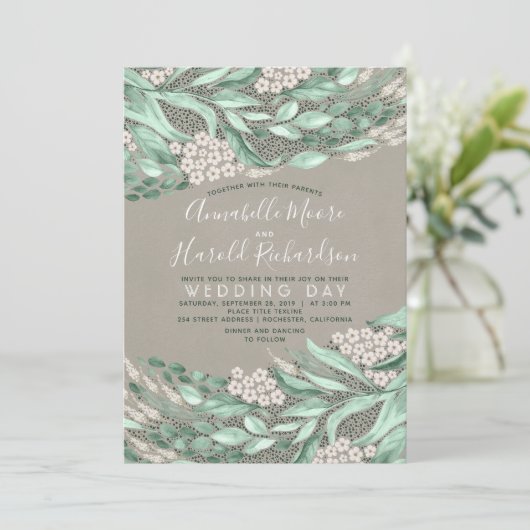 Baby's adem en groen Elegante rustieke bruiloft Kaart (Staand voorkant)