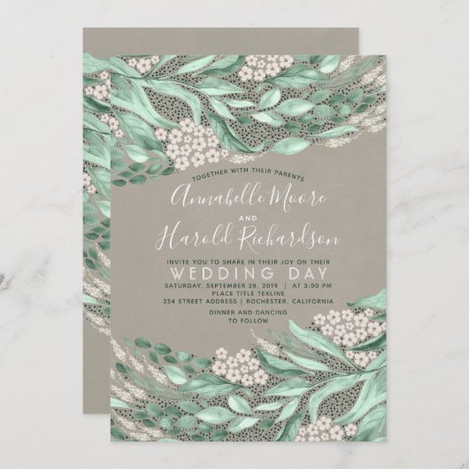 Baby's adem en groen Elegante rustieke bruiloft Kaart (Voorkant / Achterkant)