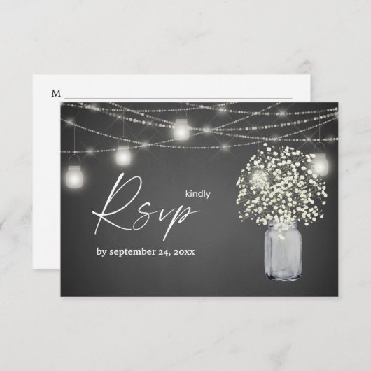 Baby's adem, G Chalk & String Lichten met meel RSVP Kaartje (Voorkant / Achterkant)