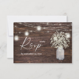 Baby's adem, Hout & String Lichten met meel RSVP Kaartje