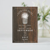 Baby's adem & Mason Jar Barn Wood sparen de datum Save The Date (Staand voorkant)