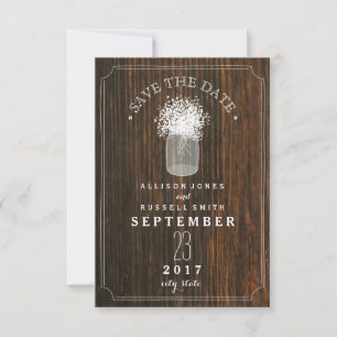 Baby's adem & Mason Jar Barn Wood sparen de datum Save The Date
