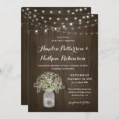 Baby's adem Mason Jar Rustieke Fairy Lights Bruilo Kaart (Voorkant / Achterkant)