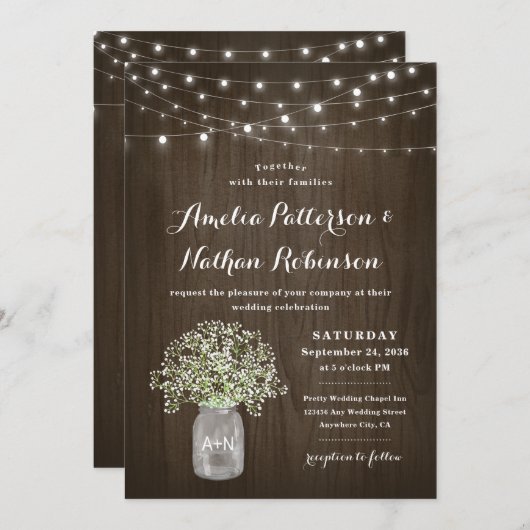 Baby's adem Mason Jar Rustieke Fairy Lights Bruilo Kaart (Voorkant / Achterkant)