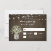 Baby's adem Mason Jar Rustieke Fairy Lights Bruilo RSVP Kaartje (Voorkant)