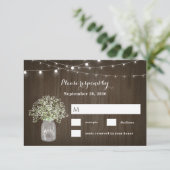 Baby's adem Mason Jar Rustieke Fairy Lights Bruilo RSVP Kaartje (Staand voorkant)