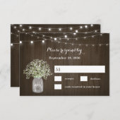 Baby's adem Mason Jar Rustieke Fairy Lights Bruilo RSVP Kaartje (Voorkant / Achterkant)