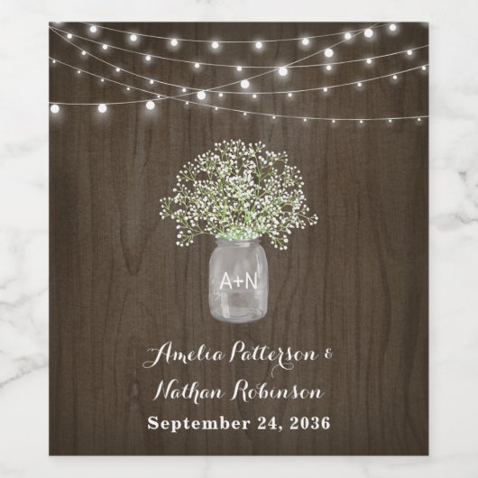 Baby's adem Mason Jar Rustieke Fairy Lights Bruilo Wijn Etiket (Enkel label)