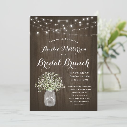 Babys Adem Metselwerk Pot Rustieke Bruids Brunch S Kaart (Staand voorkant)