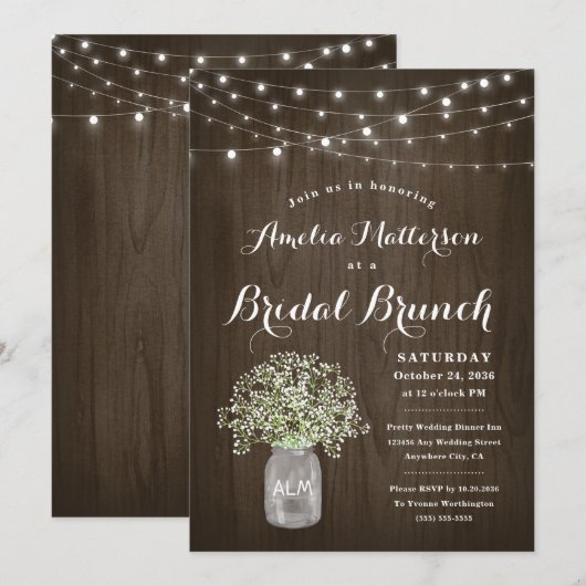 Babys Adem Metselwerk Pot Rustieke Bruids Brunch S Kaart (Voorkant / Achterkant)