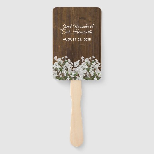 Baby's adem rustieke bruiloft programma fan handwaaier (Achterkant)